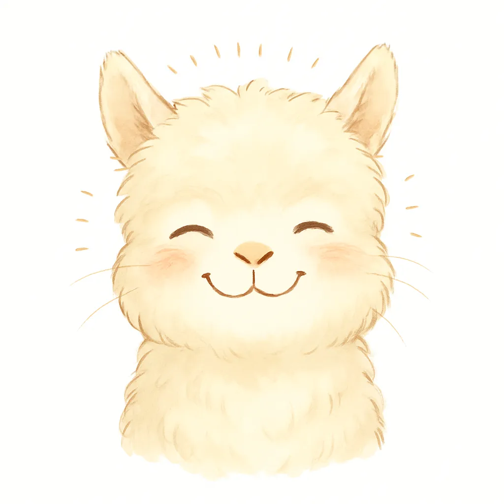 かわいい笑顔のゆるいラクダ｜少しとぼけたような優しい笑顔のラクダが登場、落ち着いた色合いと表情が親しみやすさを引き立てます。