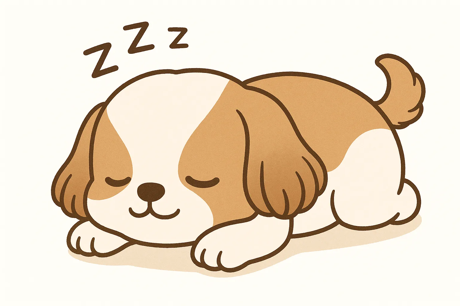 かわいい居眠りのシーズーモチーフ｜ふんわり垂れた耳とやさしい表情が印象的なシーズーの眠る姿を、なめらかなラインとベージュ系カラーで優しく描写。丸みを活かしたデザインが、穏やかで愛情深い雰囲気を引き立てます。