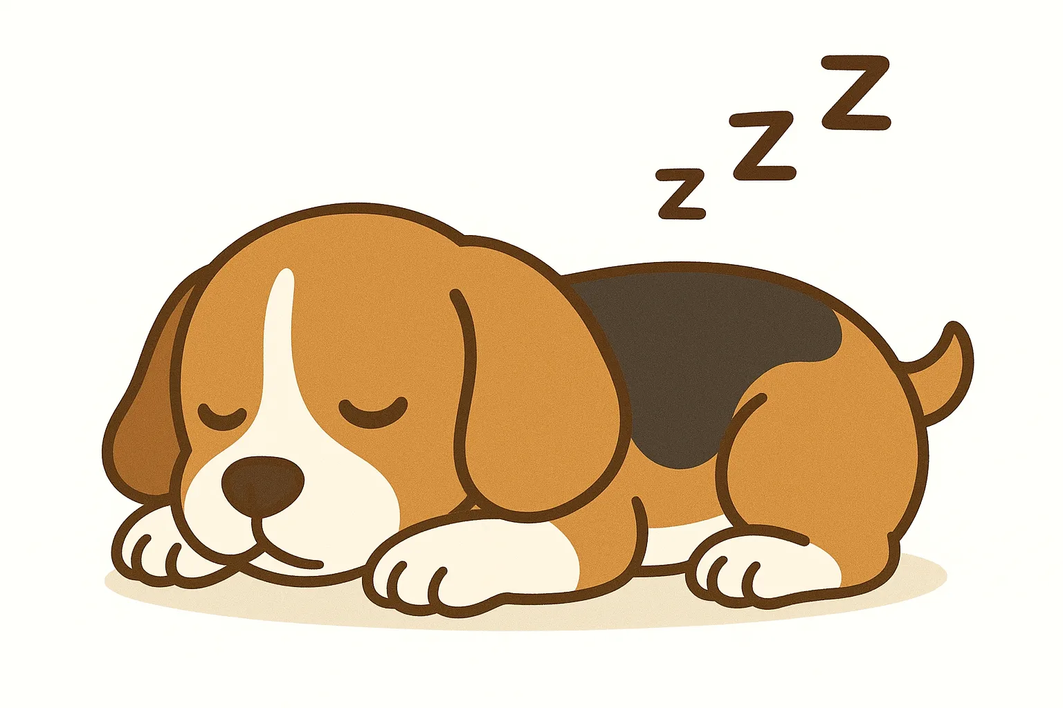 かわいい居眠りのビーグルモチーフ｜クラシックな配色と丸みのある体つきで描かれたビーグルが、落ち着いた眠りに包まれる姿が魅力。くっきりとした線で描かれながらも、柔らかなトーンで全体に優しさを感じさせます。