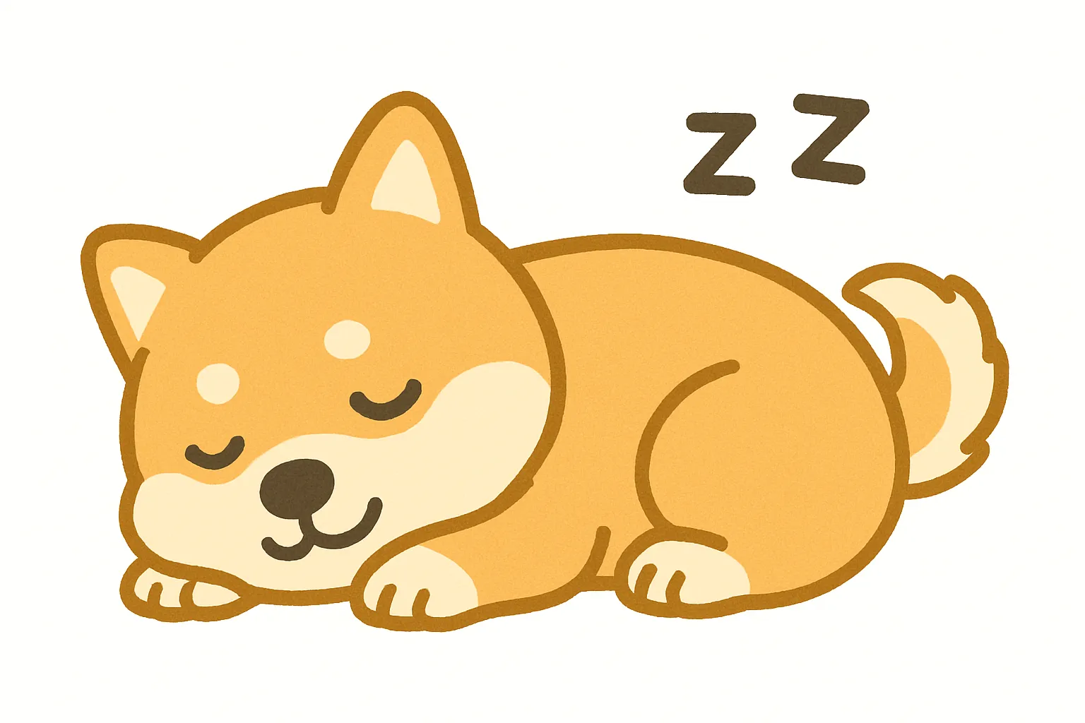 かわいい居眠りの柴犬モチーフ｜ころんとした柴犬が穏やかな寝息を立てるような静けさが漂う、明るくポップな配色の癒やし系イラスト。柴犬らしい丸みとつぶらな顔立ちが安心感と和みを演出し、日常に溶け込むやさしさが魅力です。