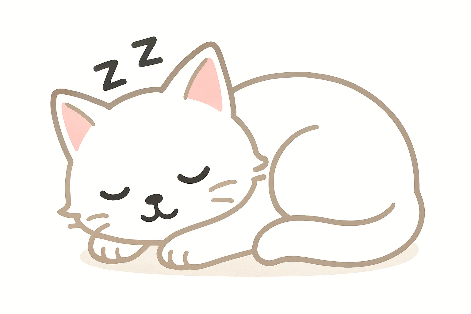 かわいい居眠りの白猫モチーフ｜白くふんわりとした体が優しく丸まり、すやすやと眠る白猫を、明るくクリーンな配色で描写。余白を活かした構成が清潔感とやすらぎを感じさせます。