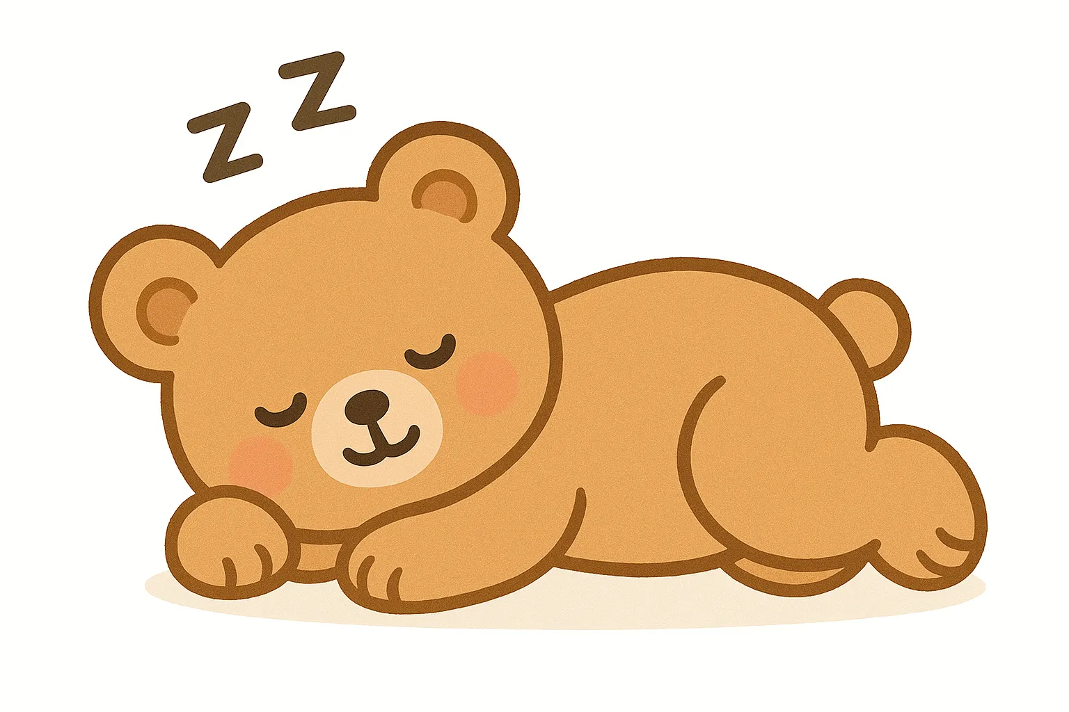 かわいい居眠りのテディベア｜ピンクのほっぺが愛らしいテディベアが、安心しきった表情で眠る姿を柔らかな色調と丸みのある線で表現。ぬいぐるみのような可愛らしさに癒されます。