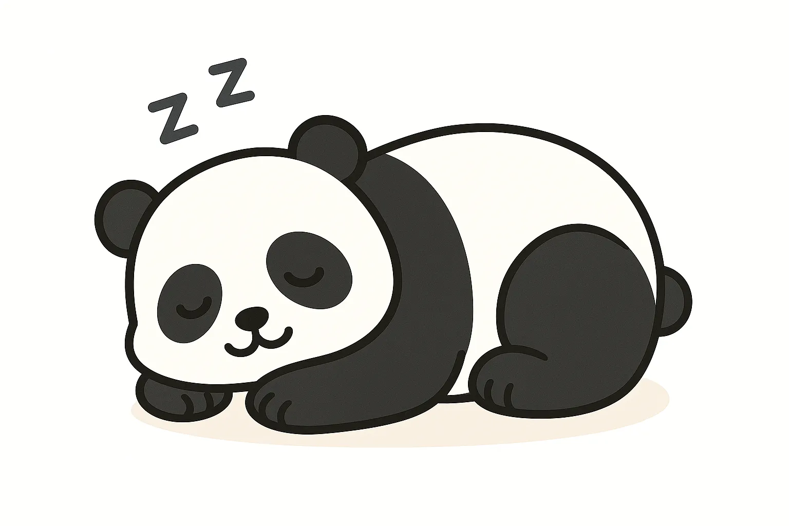かわいい居眠りのパンダ｜白黒模様のパンダが丸まってぐっすり眠る、シンプルながら温かみのあるデザイン。太めの線で輪郭が強調され、親しみやすさと安心感を与える仕上がりです。