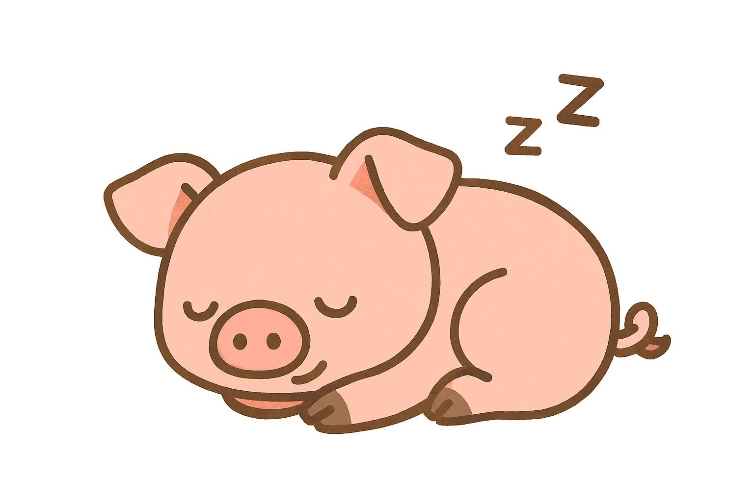 かわいい居眠りのこぶたちゃん｜まあるいお顔とピンクの体が愛らしい、かわいい居眠りのこぶたちゃん。ほんのり笑顔と「Zzz」の文字が、ほのぼのとした夢の中を思わせる癒し系イラストです。