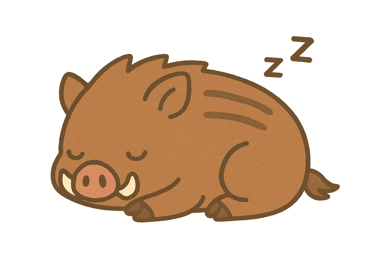 かわいい居眠りの猪くん｜たてがみと牙が印象的な、かわいい居眠りの猪くん。丸まった姿と優しい線のタッチが、野性味とやさしさをバランスよく描いたほっこり系デザインです。