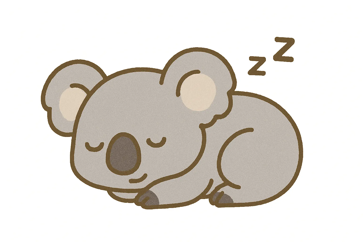かわいい居眠りのコアラちゃん｜ふわふわの耳と丸い鼻が魅力の、かわいい居眠りのコアラちゃん。落ち着いたグレートーンにやさしい表情が加わり、癒し度満点のほのぼのイラストです。