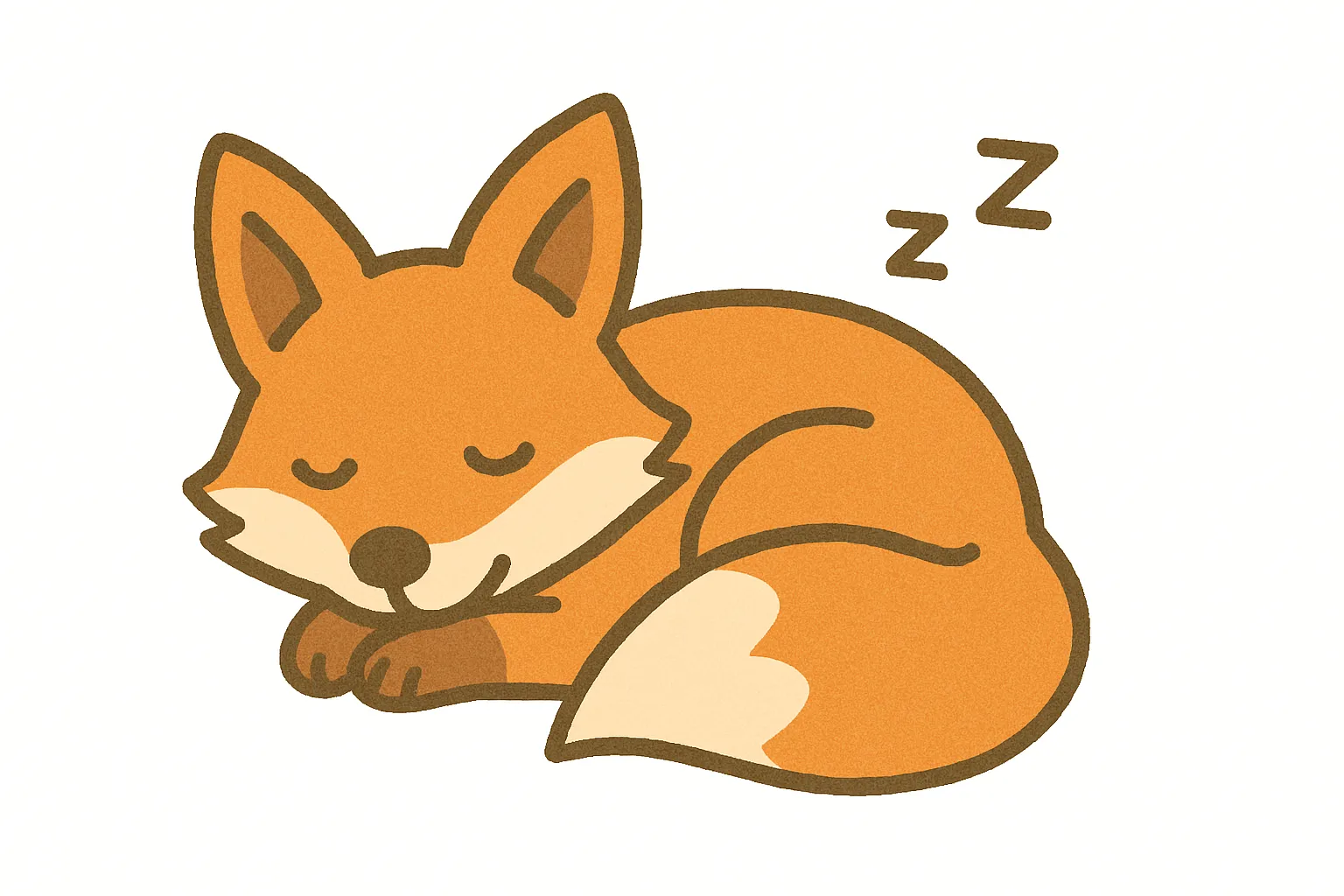 かわいい居眠りのきつねさん｜くるりと丸まった姿が愛らしい、かわいい居眠りのきつねさん。明るいオレンジと白い毛並み、優しいラインがあたたかみのある雰囲気を演出しています。