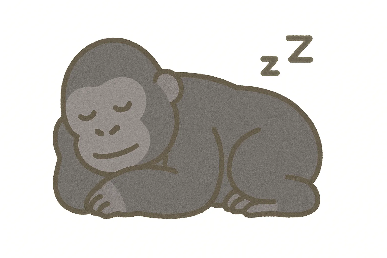 かわいい居眠りのゴリラ｜力強い体格のゴリラが、優しい笑みを浮かべながら静かに眠る姿が微笑ましい。落ち着いたグレーの配色が、安心感と大人の可愛らしさを引き立てています。