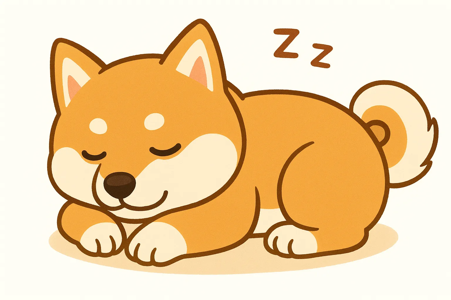 かわいい居眠りの秋田犬モチーフ｜大きくてまるみのあるシルエットと、優しい顔立ちが特徴の秋田犬を、ふんわりタッチで表現。落ち着いたオレンジ系カラーと眠る姿が、ぬくもりと安心感を感じさせる癒やし系デザインです。