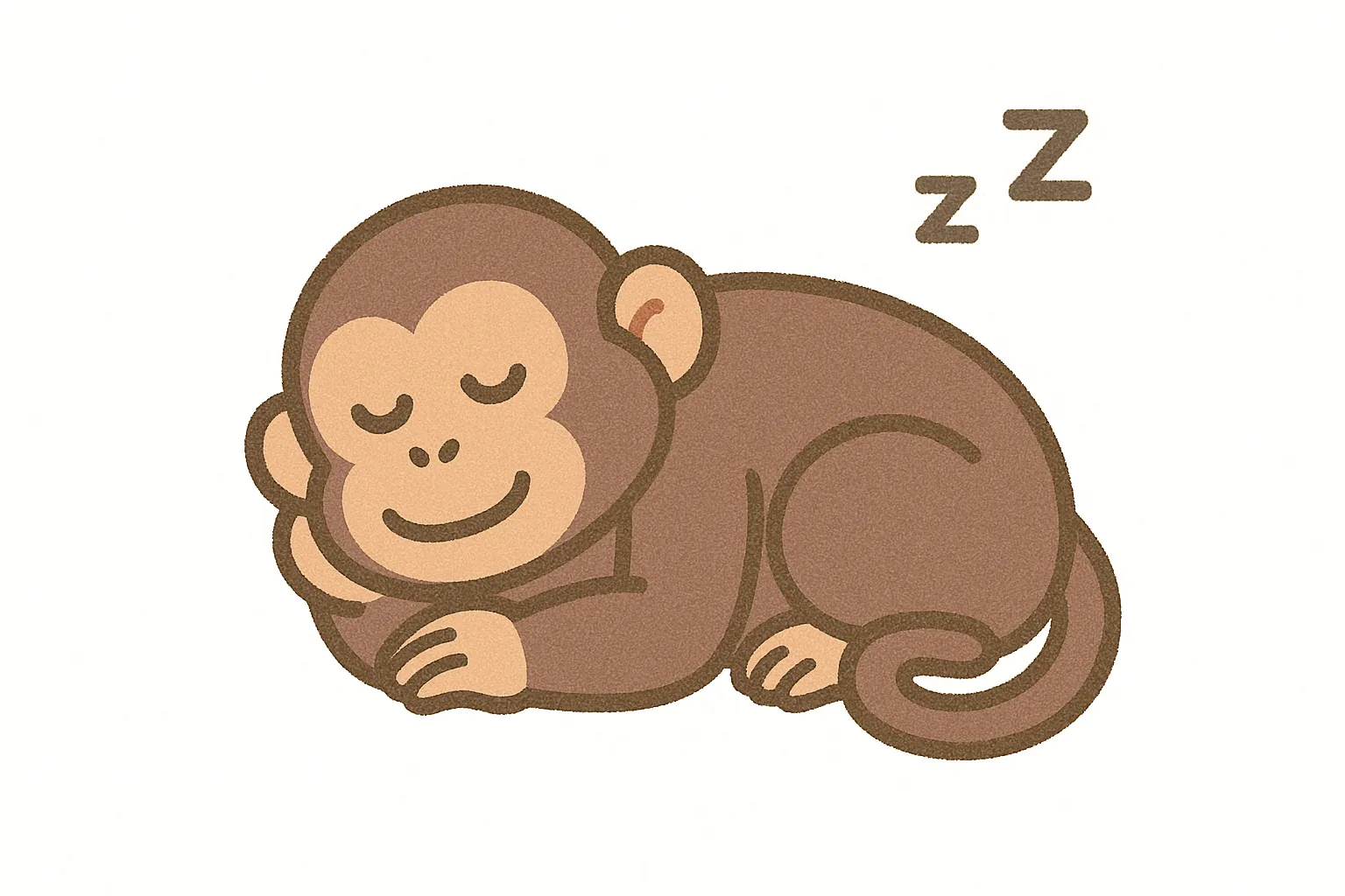 かわいい居眠りの猿｜まるで子どものように手を枕にして眠る猿が、表情豊かでほっこりさせてくれるイラスト。明るめの茶色でまとめられた色使いが、親しみやすい印象を与えます。