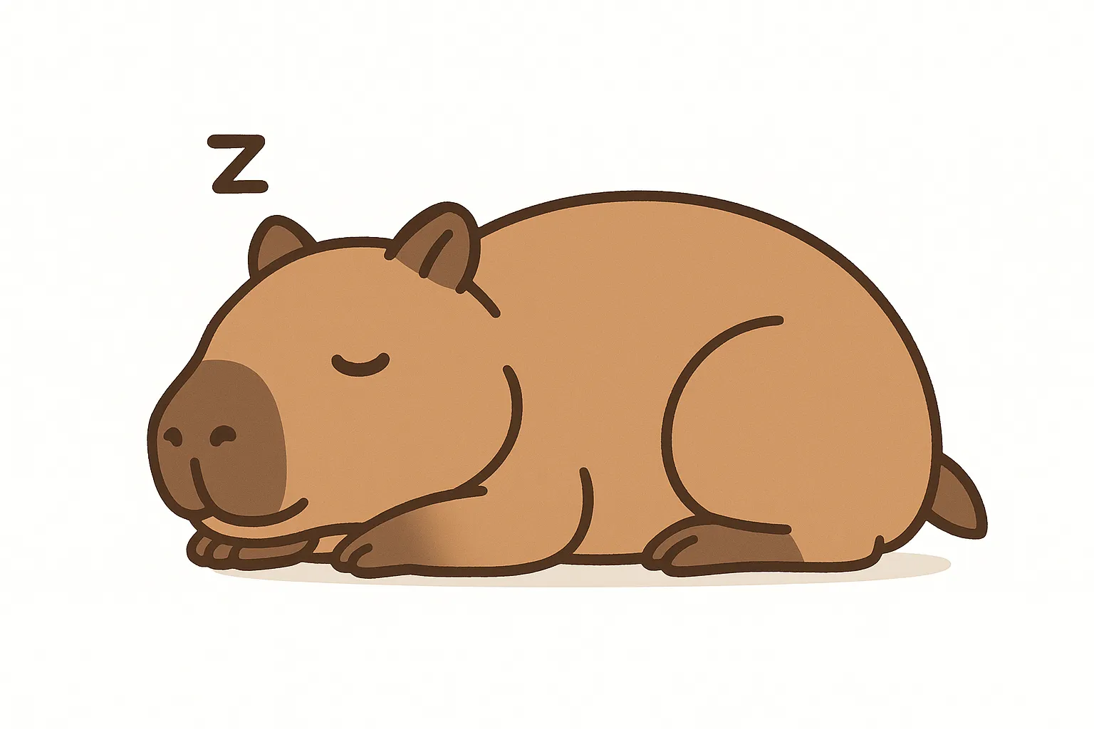 かわいい居眠りのカピバラ｜どっしりとしたフォルムながら、目を閉じて穏やかに眠るカピバラは安心感の象徴。線が柔らかく、ナチュラルな色味と合わせて、のんびりした空気感を丁寧に描いています。