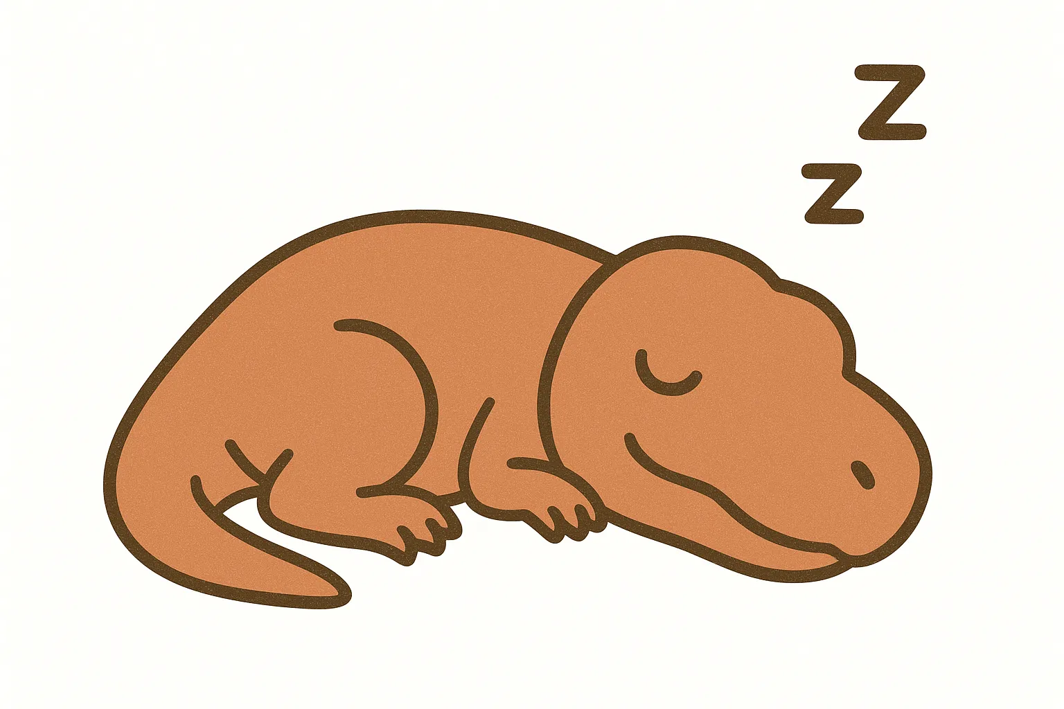 かわいい居眠りのティラノサウルス｜力強いイメージのティラノサウルスも、おだやかな寝顔でほっこりかわいらしく。恐竜もぐっすり夢の中というユーモラスな演出が魅力です。