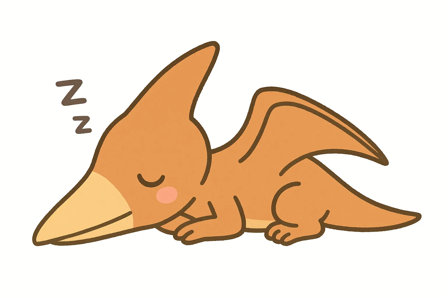 かわいい居眠りのプテラノドン｜大きなくちばしと頭のとさかが特徴的なプテラノドンが、羽をたたんで眠るほっこりシーン。丸みのあるフォルムと優しい表情が癒しを与えてくれます。