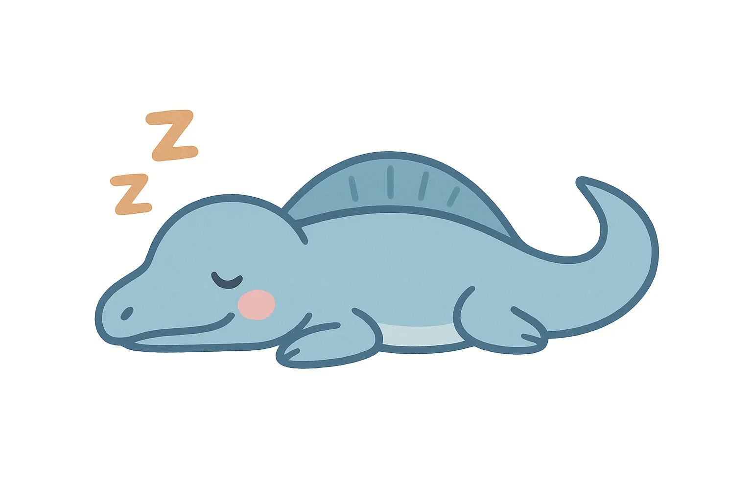 かわいい居眠りのモササウルス｜水色のボディに丸いほっぺがキュートなモササウルス。海の古代生物とは思えない愛らしい寝顔で、静かなやすらぎを感じさせてくれるデザインです。