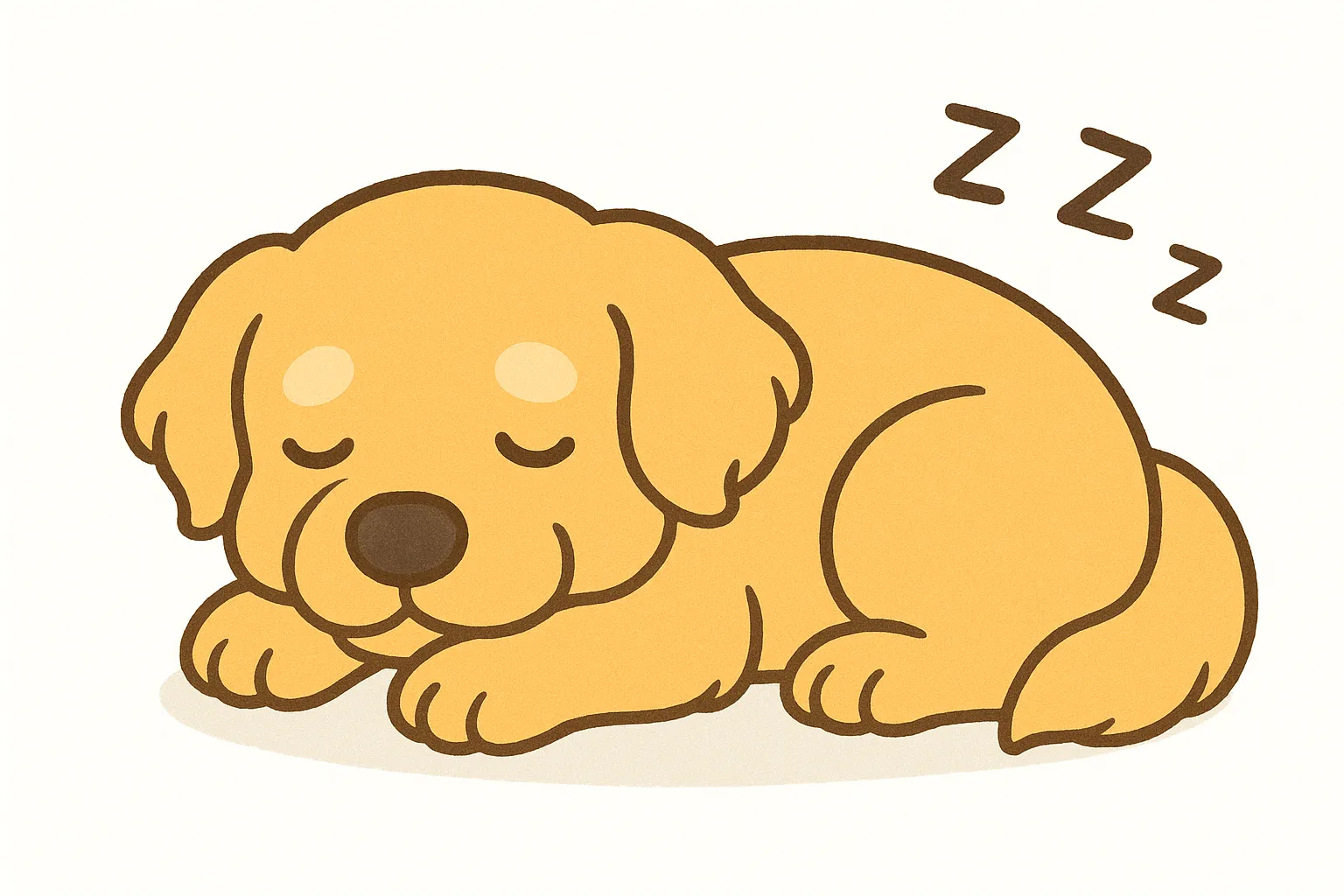 かわいい居眠りのゴールデンレトリバーモチーフ｜ふわっとした毛並みと大きな体で寝そべるゴールデンレトリバーを、温かみのある色合いと曲線的な線で描写。安心感あふれる穏やかなタッチが特徴のほっこりイラストです。