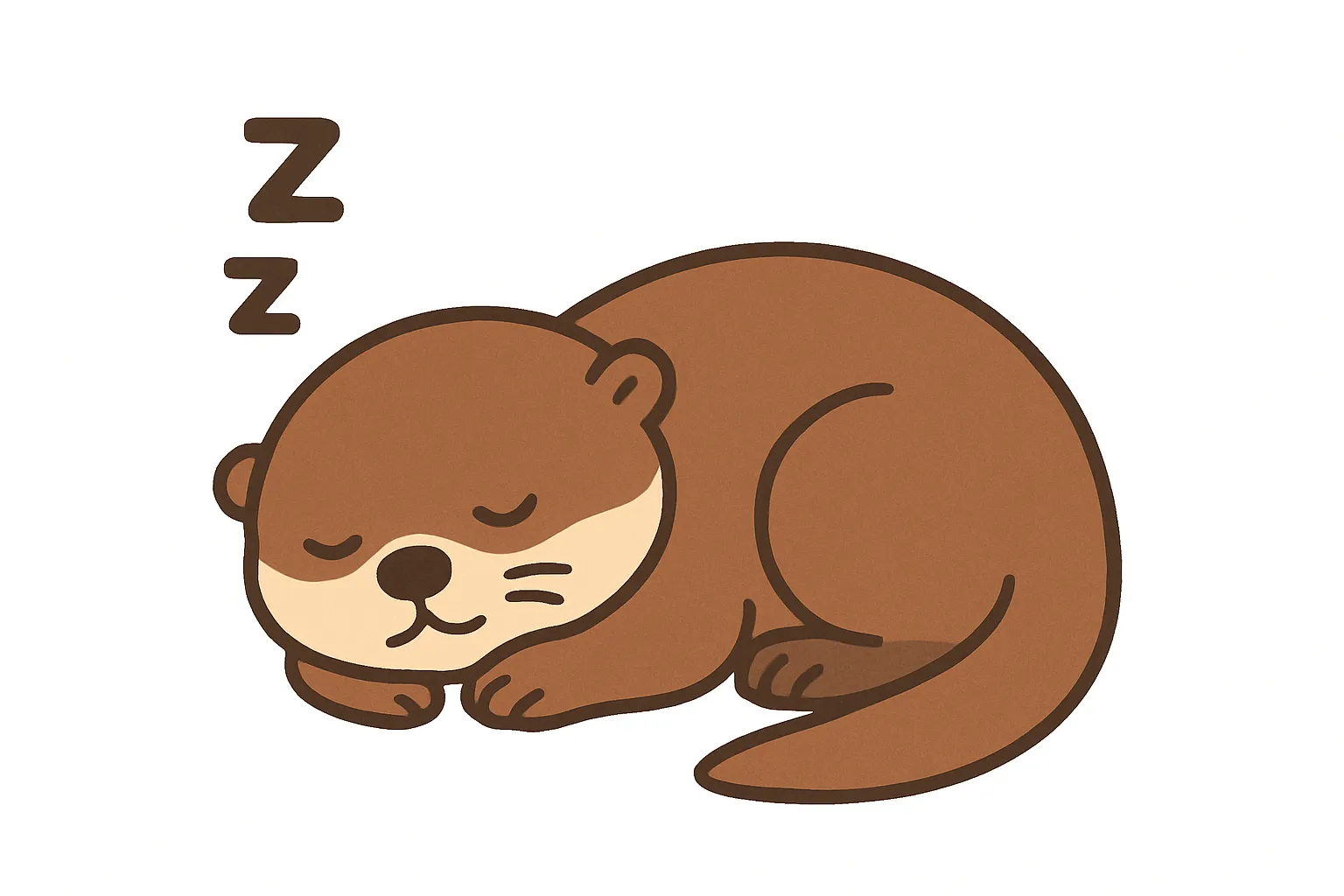 かわいい居眠りのカワウソ｜くるんと丸まってスヤスヤ眠るカワウソの姿がたまらなく愛おしい。短い手足やひげのディテールまで丁寧に描かれていて、素朴でほのぼのとした雰囲気を楽しめます。
