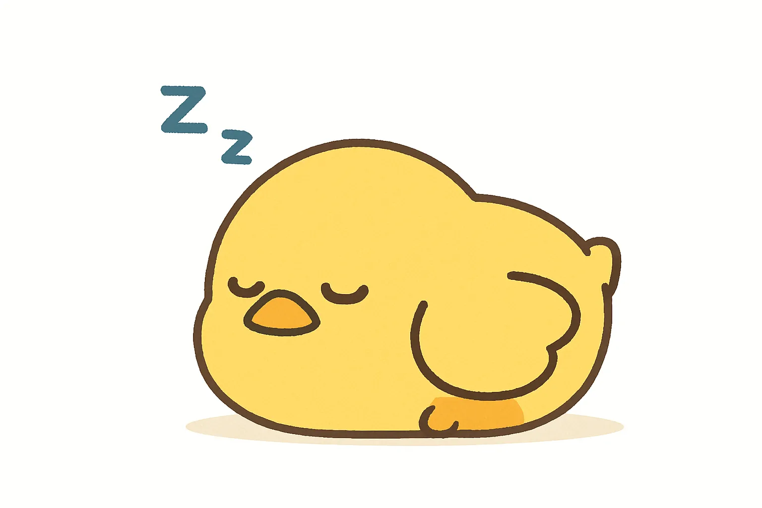 かわいい居眠りのひよこのイラスト｜ぽってりとした黄色いひよこが目を閉じて眠る姿を、明るくポップな色使いで描写。ほのぼのとした雰囲気があふれ、見ているだけで優しい気持ちになれる癒し系イラストです。