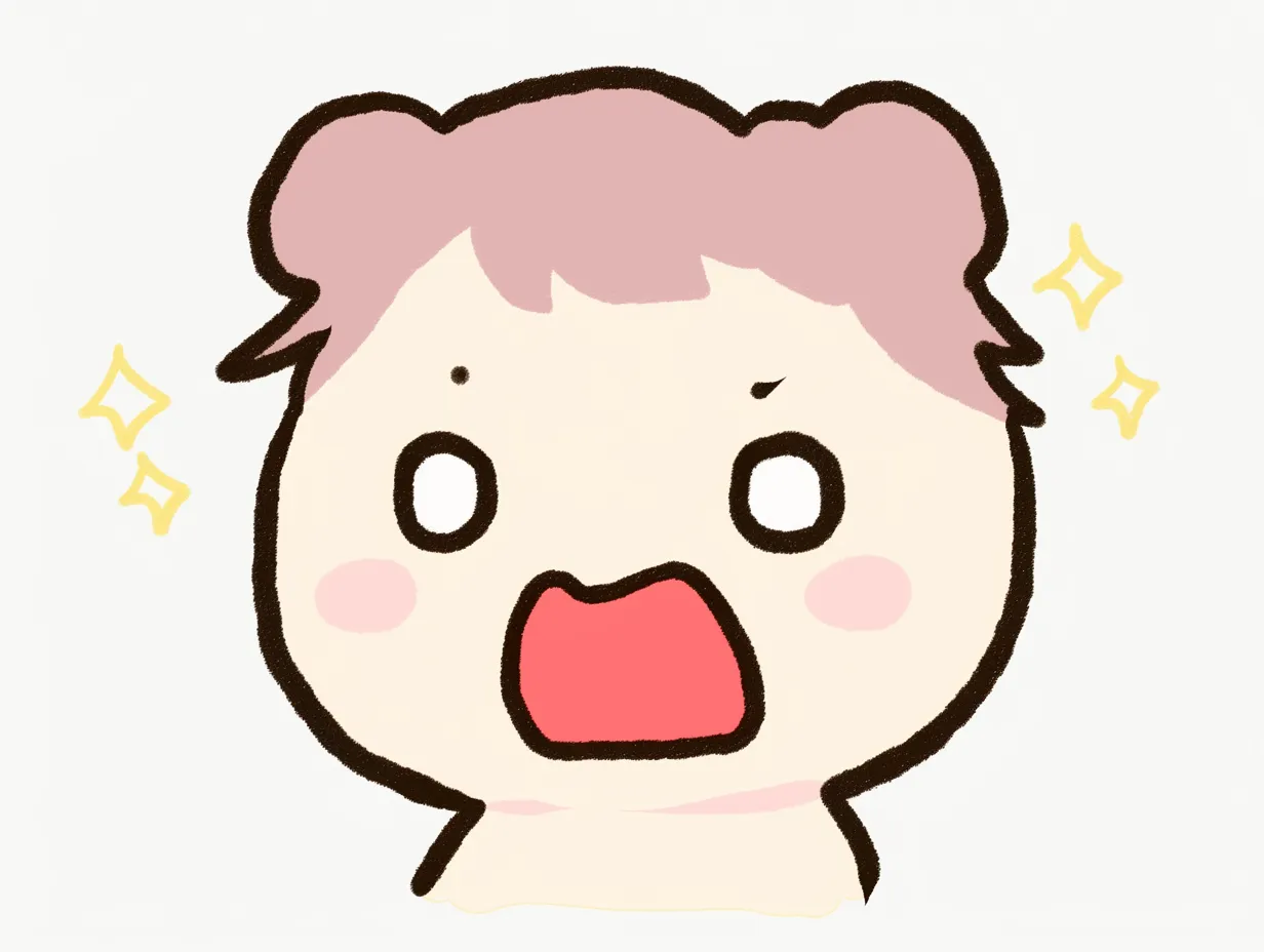 かわいい驚き顔の男の子３｜ふんわりとしたパステルカラーが特徴の男の子。きらめくエフェクトと大きく開いた口が驚きの感情を強調し、可愛い驚き顔の優しさを引き立てている。