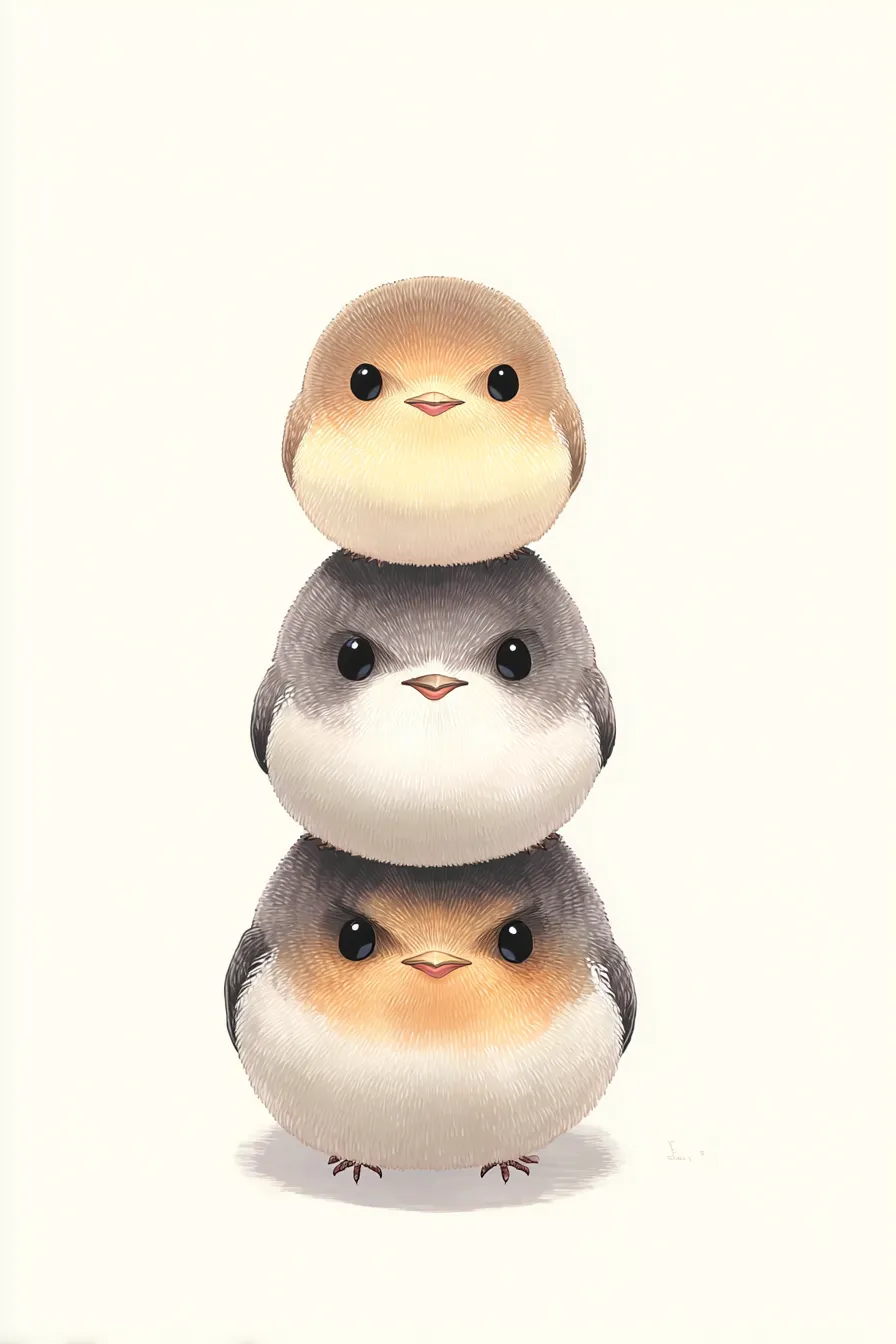 かわいい縦三段のツバメ｜「かわいい縦三段のツバメ」は羽先まで丁寧に描かれた艶やかな表現が特徴。グラデーションのかかった体色と整った丸顔が、清潔感と凛としたかわいさを演出しています。
