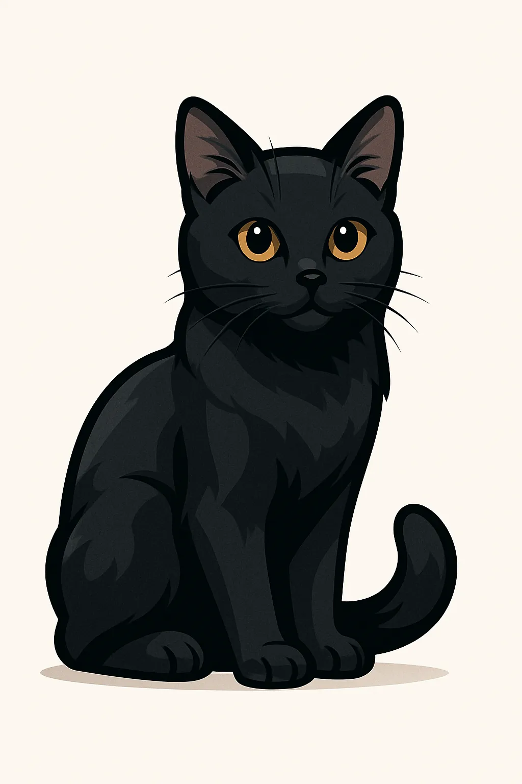 かわいいベクタースタイルの黒猫｜つややかな黒い毛並みが美しい黒猫を、ベクターらしいすっきりとした線とやわらかい陰影で表現しました。引き締まったフォルムに大きな瞳を際立たせ、シンプルながら印象的な仕上がりです。