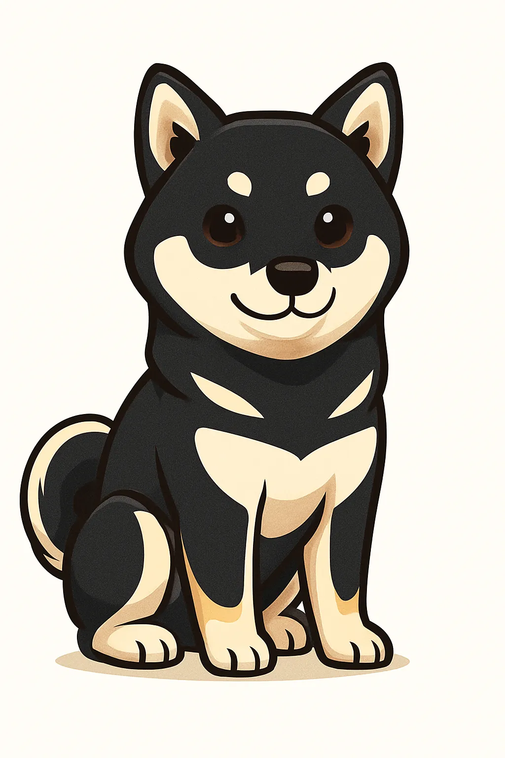 かわいいベクタースタイルの黒柴犬｜くっきりとした黒毛にクリーム色の差し毛が映える黒柴犬のベクターイラストです。小柄で引き締まった体に柔らかい瞳を合わせ、落ち着いた中に親しみを感じる表情に仕上げました。シンプルな背景で存在感が際立ちます。