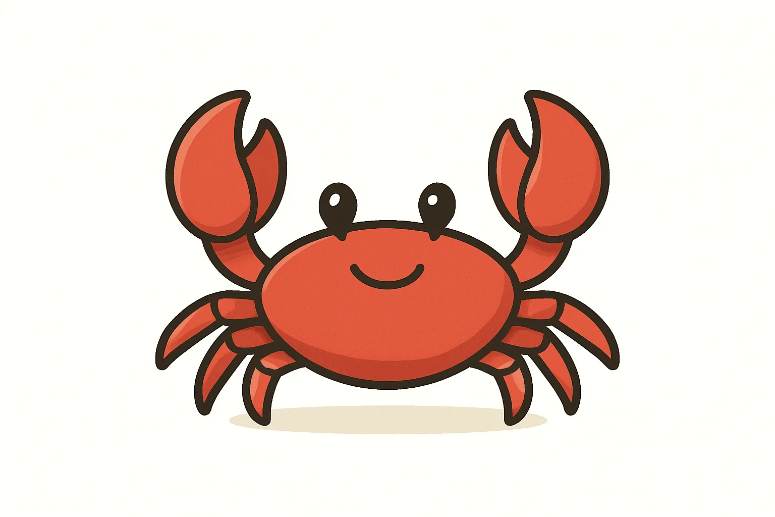 かわいいベクタースタイルのカニ｜鮮やかな赤と力強いハサミが目をひく、かわいいベクタースタイルのカニ。シンプルな構成ながらも表情に愛嬌があり、動き出しそうな元気さが感じられる明るいイラストです。