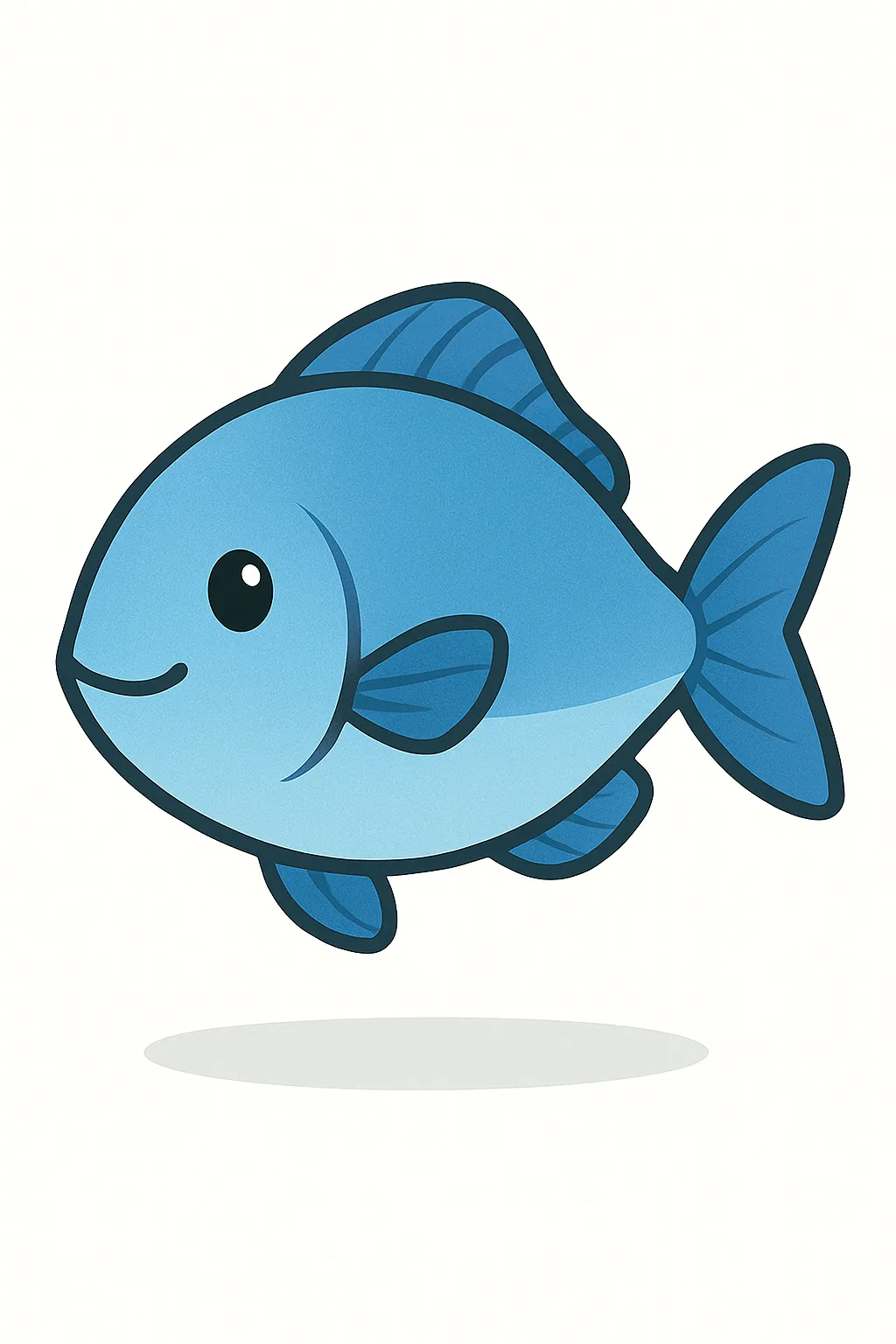 かわいいベクタースタイルの魚｜明るいブルー系の体色に、やさしくふっくらとした輪郭で描かれた魚です。ひれの形や尾のバランスにも工夫があり、海の生き物コーナーや幼児向けの教材などにぴったりの一枚。見ていて安心感のある仕上がりです。