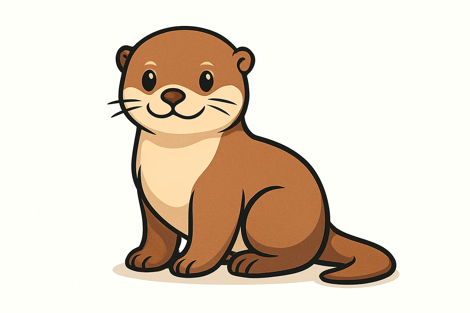 かわいいベクタースタイルのカワウソ｜明るいブラウンの毛並みに愛嬌たっぷりの笑顔が印象的なカワウソのイラストです。水辺の生き物らしい自然なポーズで、図鑑や観察教材などに使いやすいデザインです。