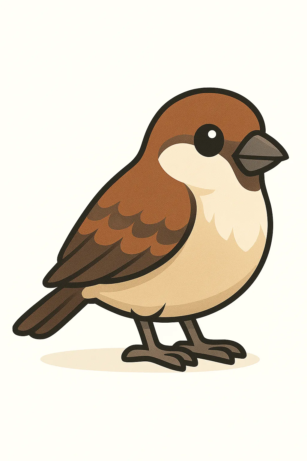 かわいいベクタースタイルのスズメ｜丸く小さな体と茶色の模様が特徴的なスズメを、愛らしくふっくらと表現しました。身近な鳥として親しまれ、四季の自然・生活教材・絵本などに幅広く使える親しみのあるイラストです。
