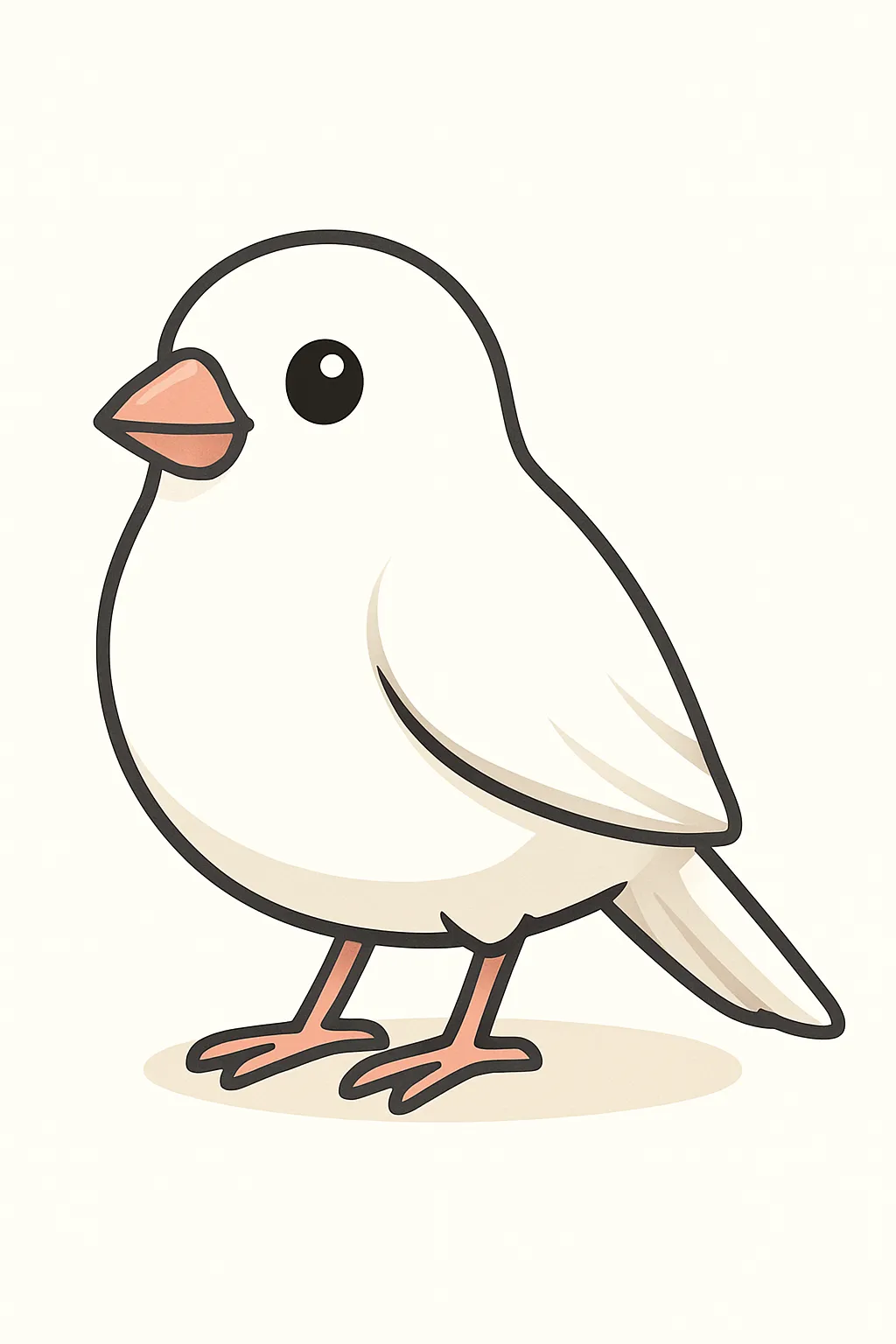 かわいいベクタースタイルの白い鳥｜真っ白な羽に包まれた清らかな印象の鳥を、ふんわりとやさしい雰囲気で仕上げました。平和や幸福の象徴として使いやすく、挨拶状や絵本、環境教材など、さまざまなシーンに対応する万能デザインです。
