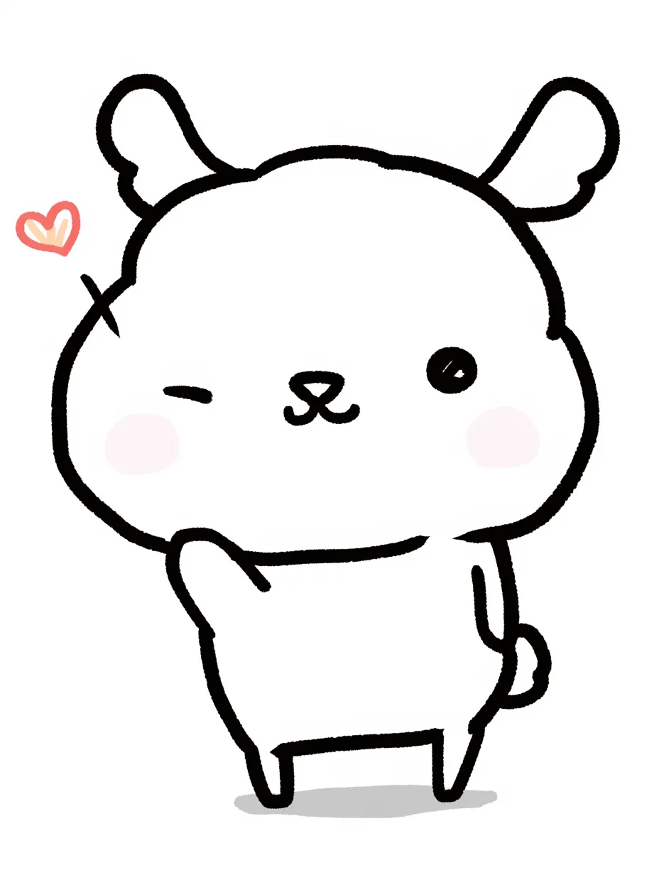 かわいいウインクのくまキャラ｜デフォルメされた丸いフォルムのくまが愛嬌たっぷりにウインクするイラスト。シンプルな線と優しい表情が、かわいいウインクをよりキュートに見せている。