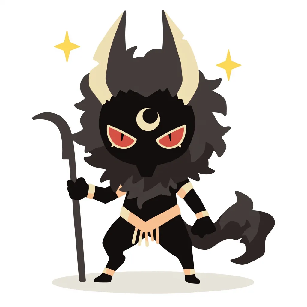 月影に立つセト｜頭部の三日月と漆黒の体毛が夜の象徴を思わせ、赤い瞳が不気味な光を放つ。セトの暗黒性と威圧感を強く描いたデザイン。