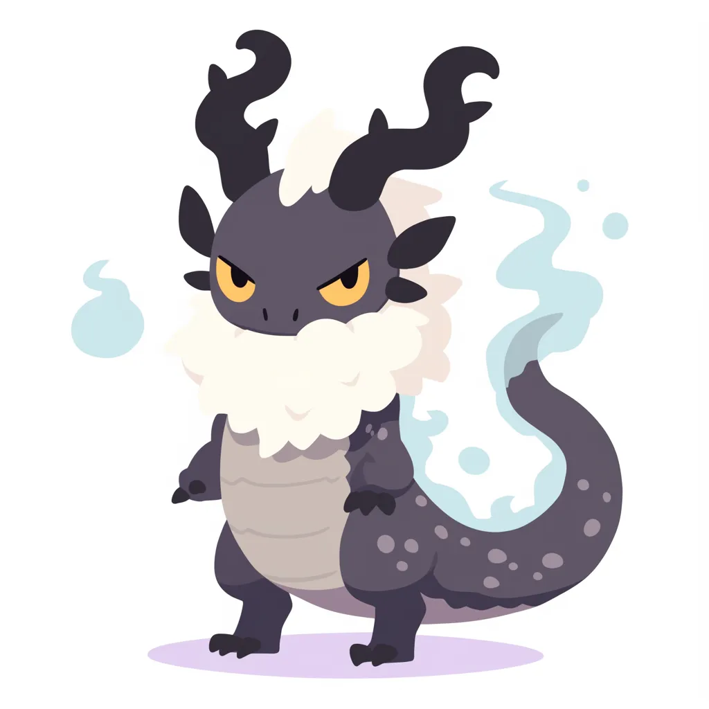 青龍と霊気を纏う竜｜ふさふさしたたてがみと黒角を持つ青龍は、漂う霊気によって神秘性を強調。力強い立ち姿が古代の守護者としての風格を際立たせている。