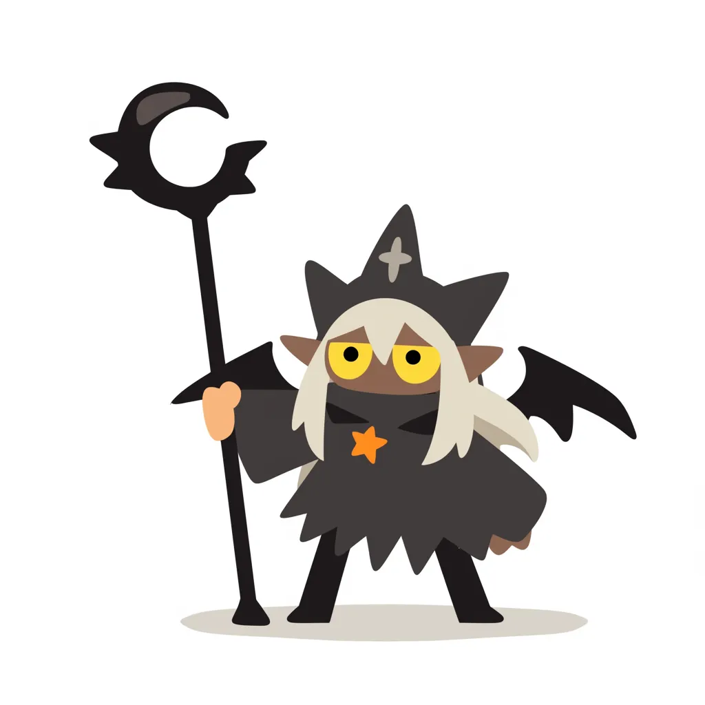 月杖を持つダークエルフ魔導師｜三日月の杖を携え翼を広げたダークエルフは、魔力の象徴としての存在感を誇り、伝説の闇の支配者を思わせるデザイン