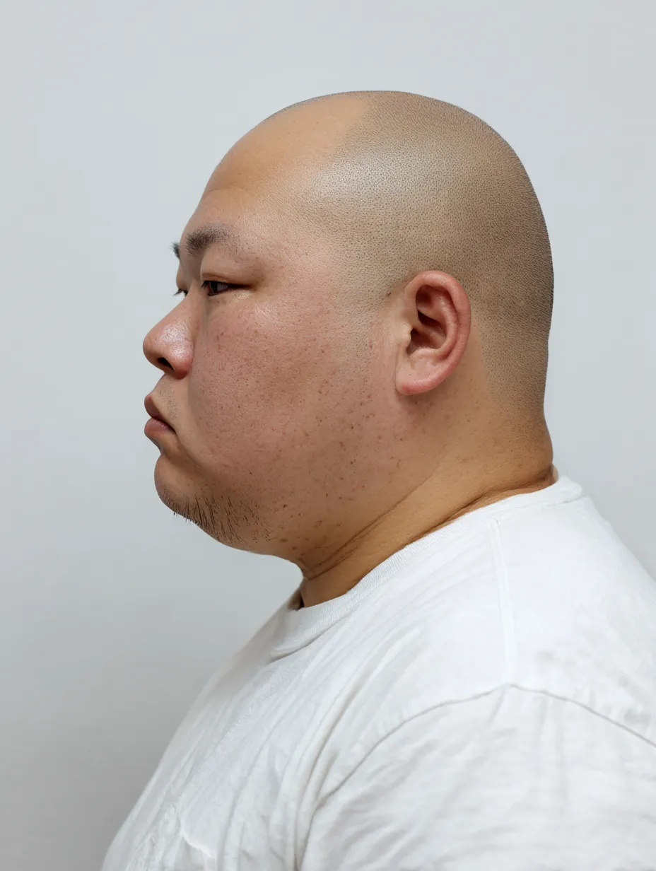 横顔ブサイク男の存在｜横顔ブサイク男は余計な小物や背景を持たず、その顔と体の形そのものが表現の核となっている。単純な構図が逆に人物の存在感を強調している。