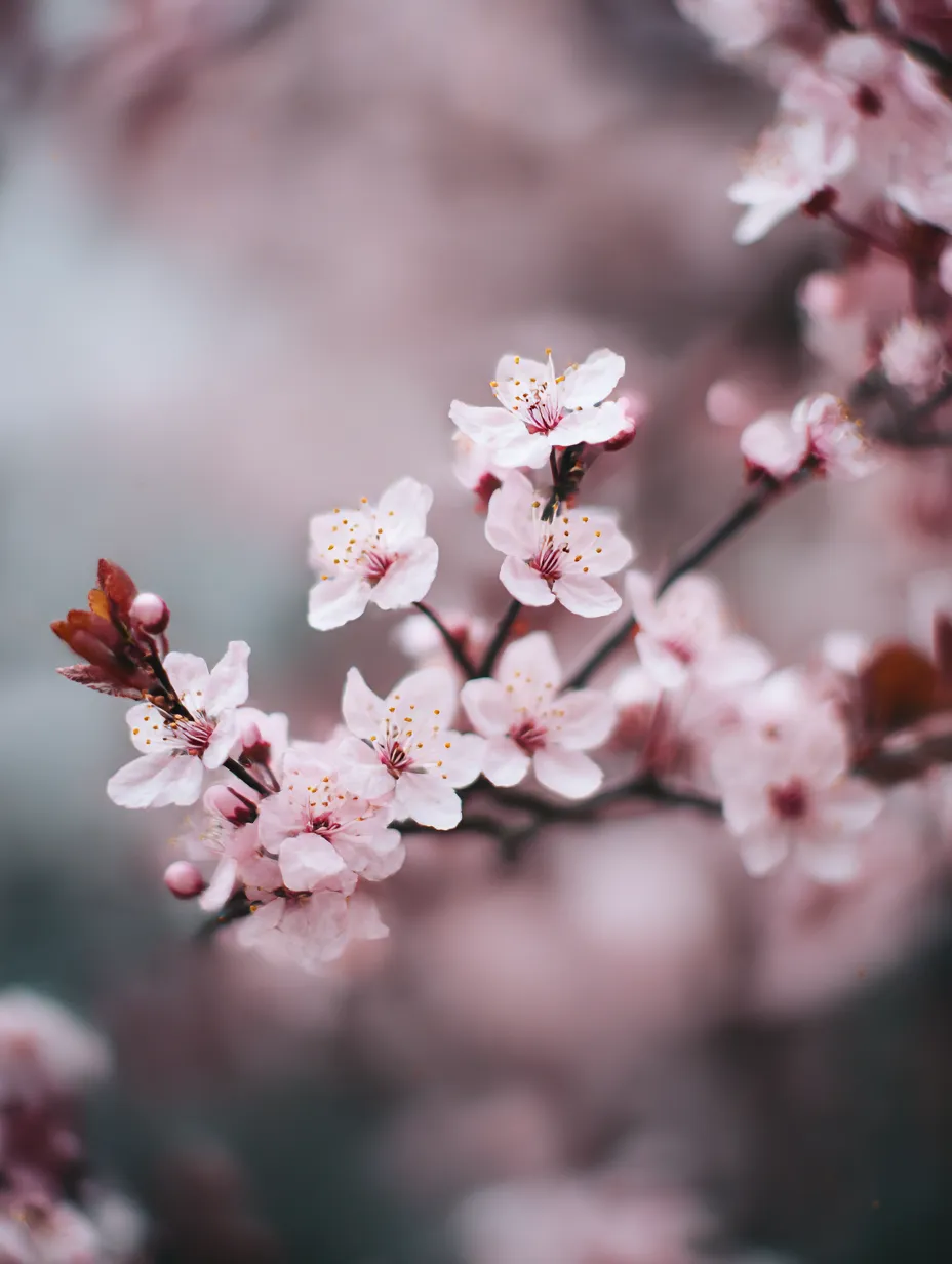 桜の枝：ピンク色の桜の花｜桜の枝に咲くピンク色の花が優雅に広がり、春の風を感じさせます。繊細で美しい桜の花が、春の訪れを祝うかのように枝を飾り、桜の枝に集まった花々が自然の美しさを表現しています。