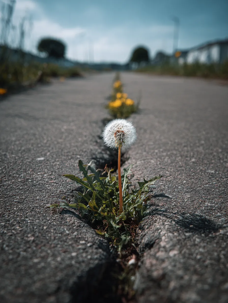 たんぽぽ：写真8｜道路の割れ目に咲くたんぽぽ