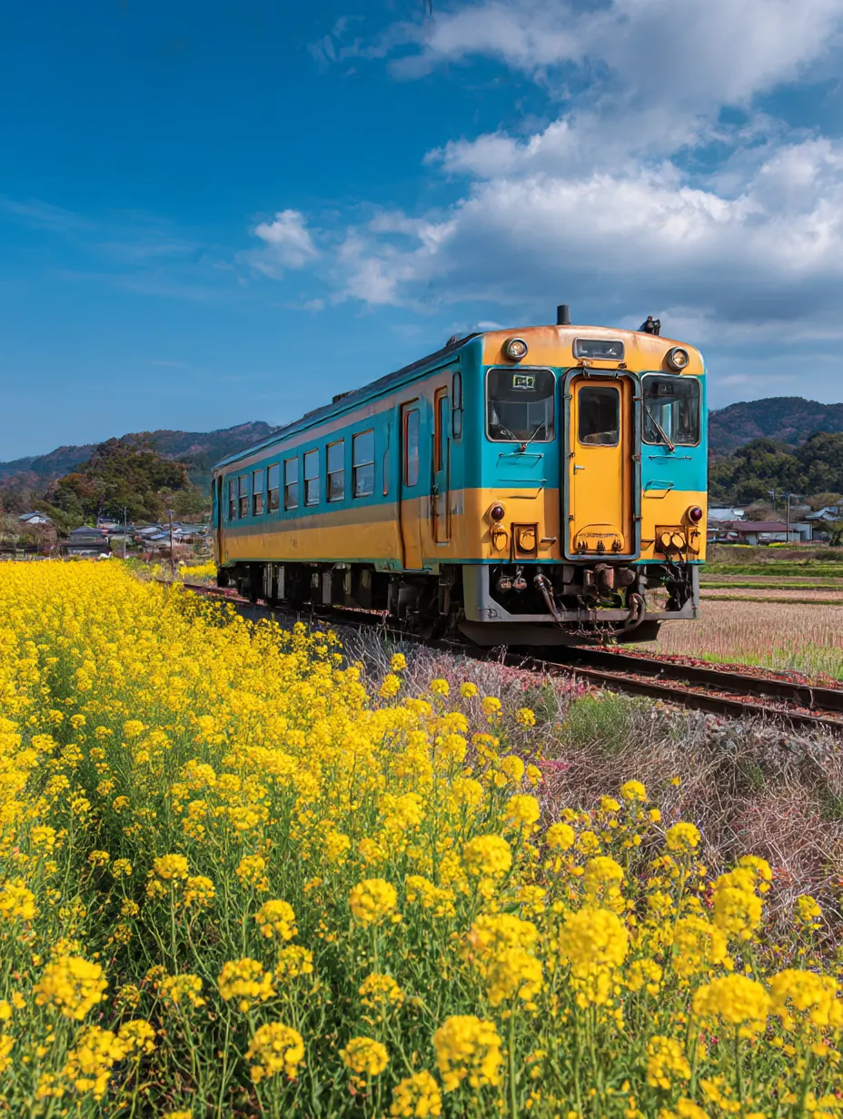 菜の花：写真4｜菜の花畑と列車の風景