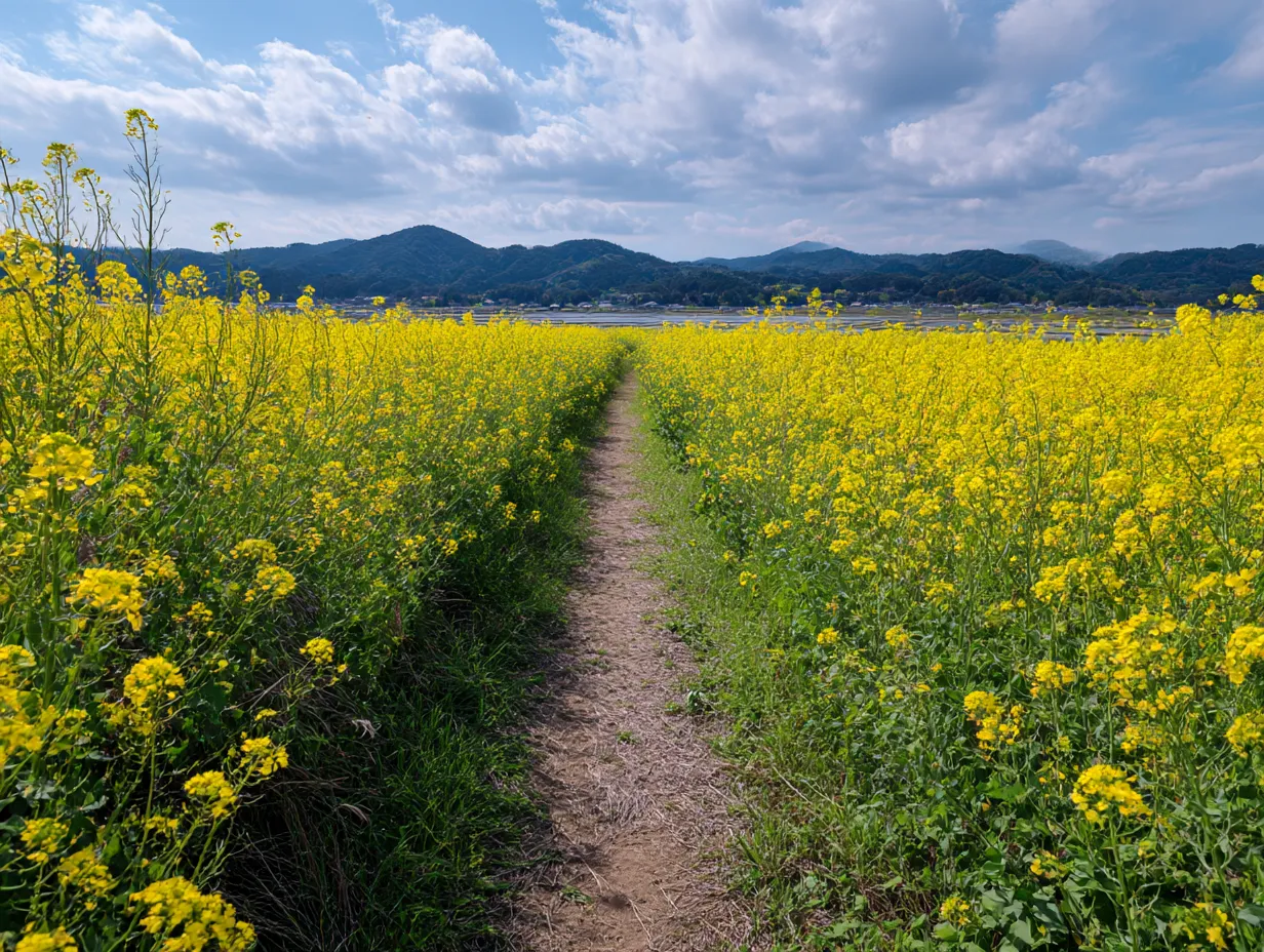 菜の花：写真5｜菜の花が広がる道の風景
