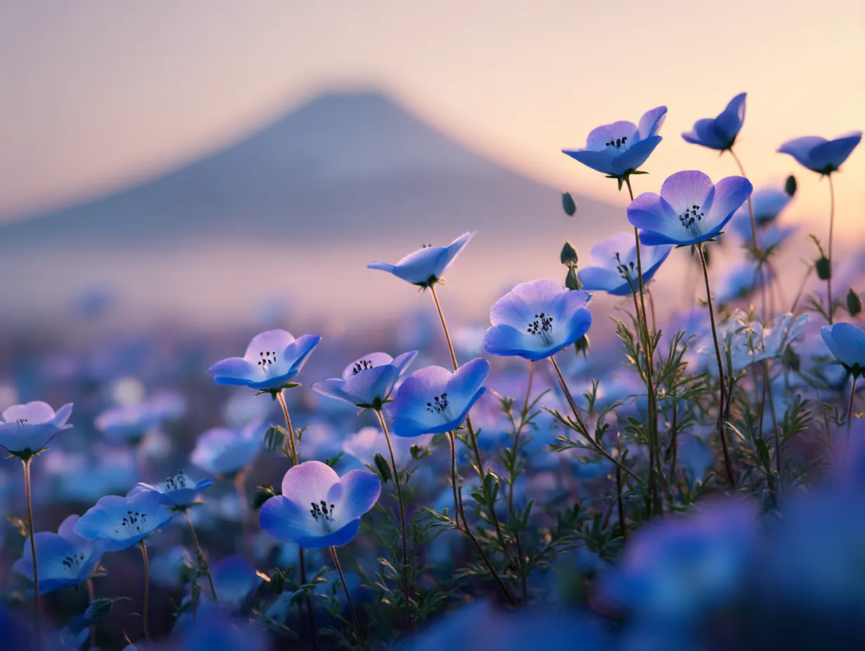 ネモフィラ：写真3｜富士山とネモフィラの花畑