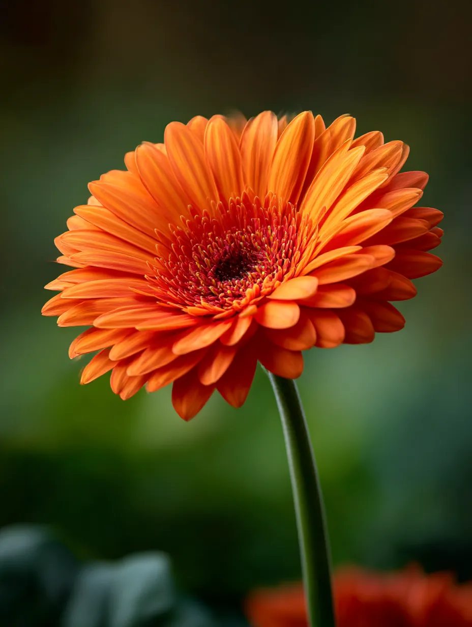 オレンジ色のガーベラの写真｜鮮やかなオレンジ色のガーベラの花がクローズアップされた写真。花びらのディテールとしっかりとした色合いが際立ち、ガーベラの力強さと美しさを感じさせます。背景がぼかされ、花そのものが引き立っています。