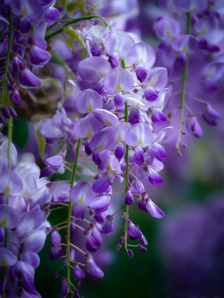 藤の花の咲く風景写真｜藤の花がたわわに咲く風景が広がる一枚。花房が優しく垂れ下がる様子が、まるで自然のカーテンのように感じられます。この写真は、自然の中で感じる穏やかな時間を思い起こさせます。