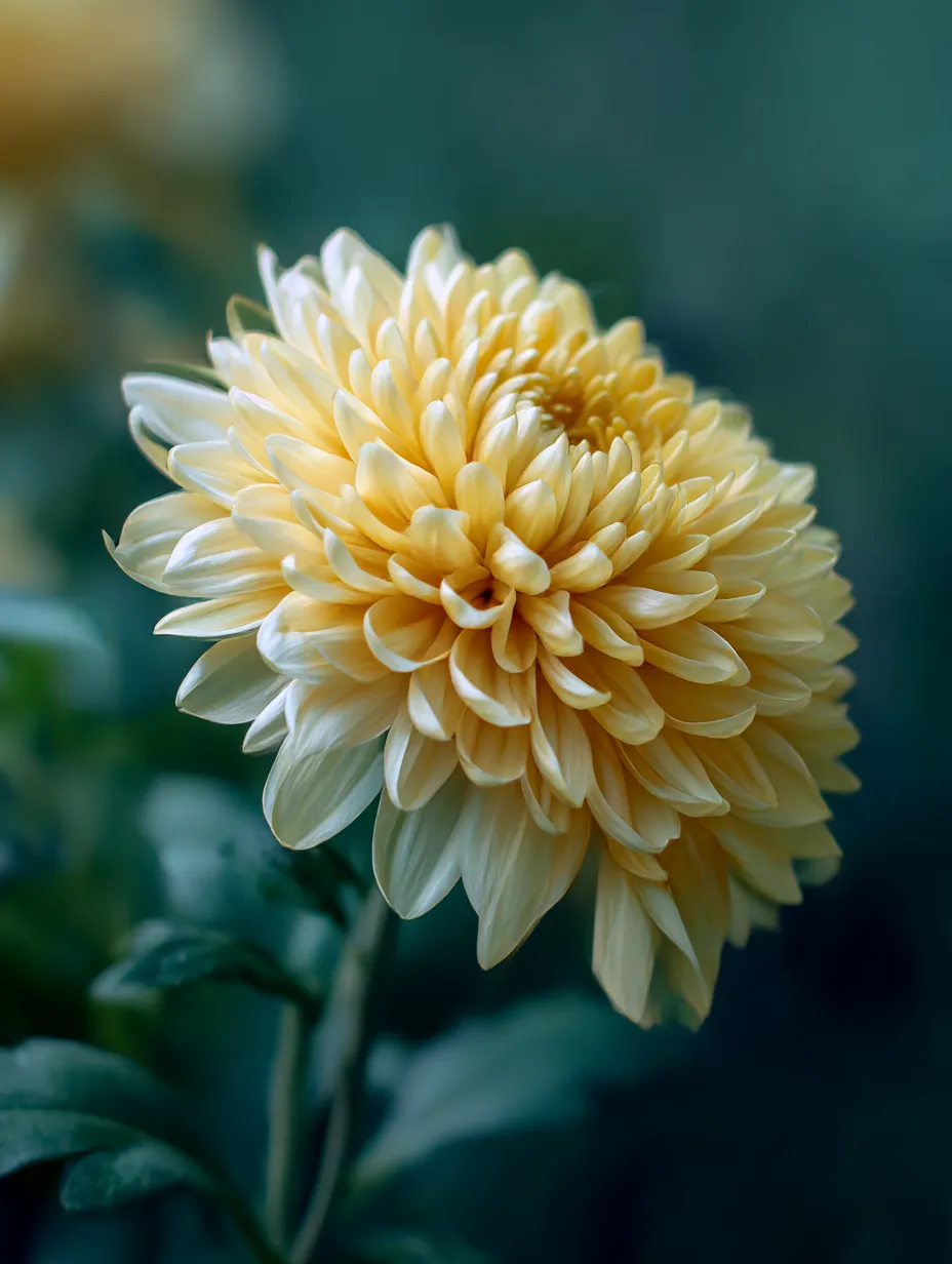 優雅な黄色の菊の花｜菊の花の鮮やかな黄色が際立つ一枚。背景の淡い色合いと花の細部の美しさが、見る者を引き込む魅力を持っています。菊の花はその形状や色彩が変化に富んでおり、この写真はその「菊の花」の持つ力強さと優雅さを表現しています。