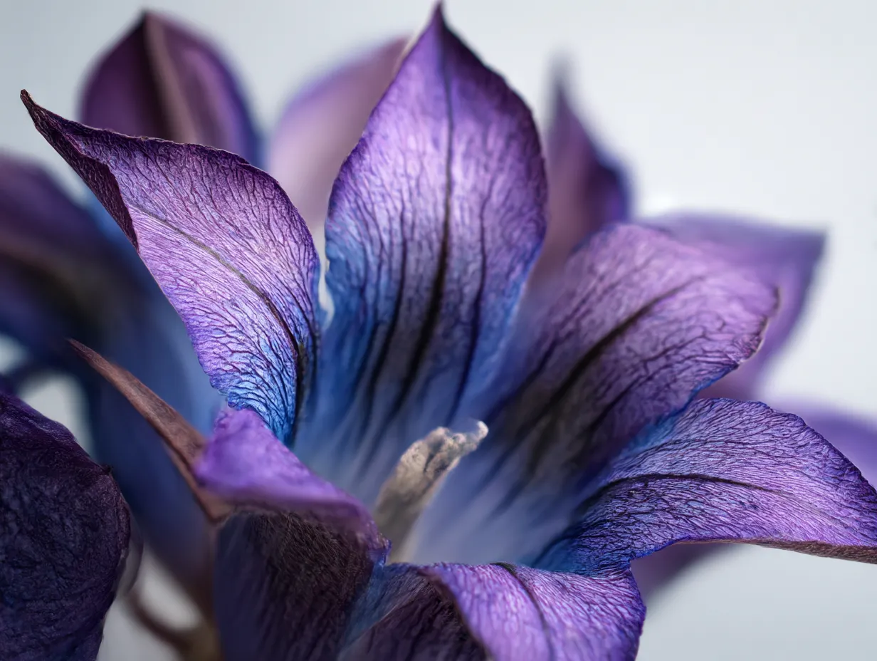 リンドウの花の細部の美しさ｜リンドウの花の細部に焦点を当て、その美しい花びらの質感と色合いを強調した写真。この「リンドウの花」の写真は、花びら一枚一枚の繊細さと自然の力強さを感じさせます。