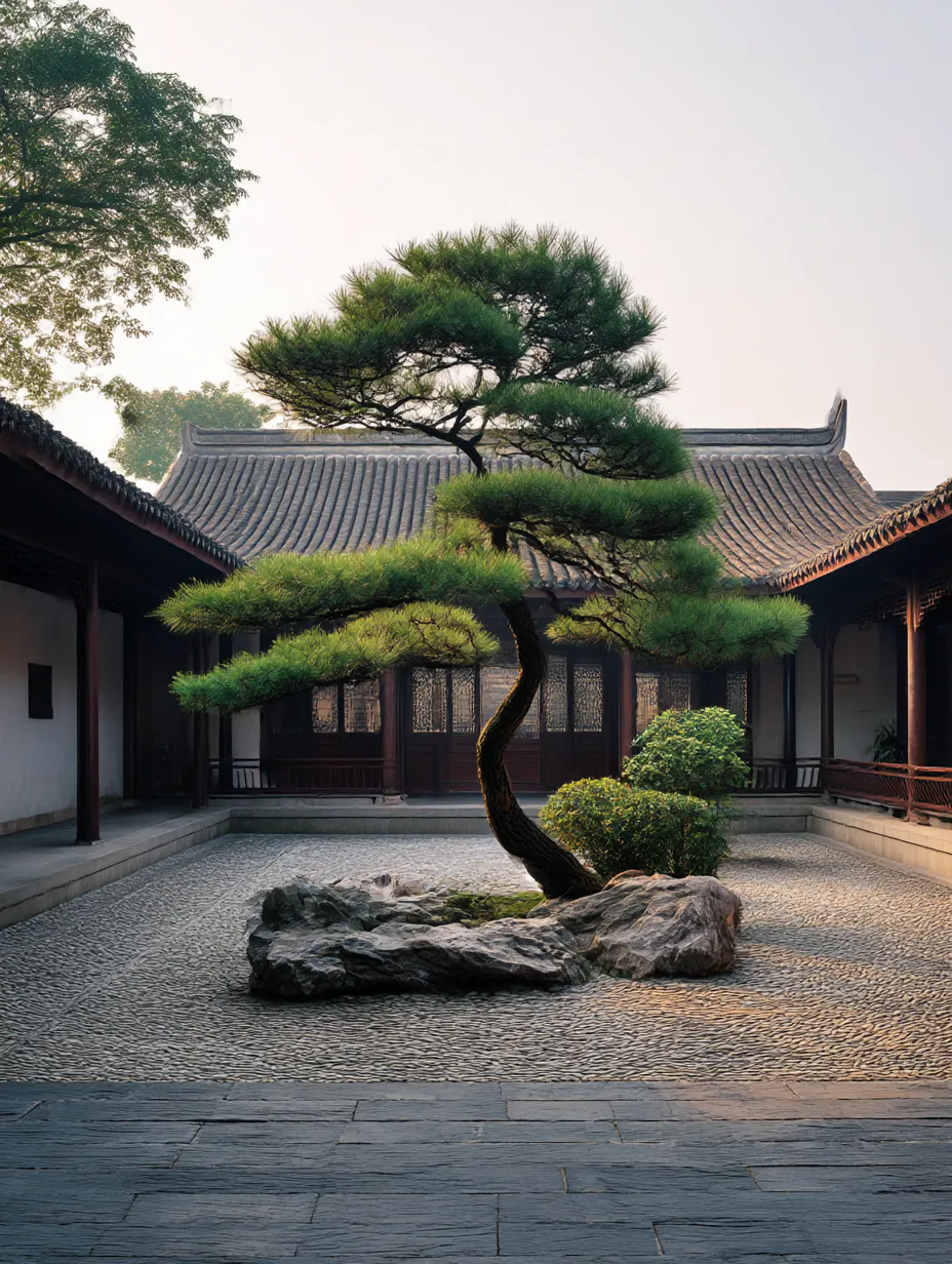 松の木：写真7｜庭園の中で静かに佇む松の木が魅力的な風景を作り出す一枚。伝統的な日本庭園の要素が反映され、松の木がその場に調和する美しさを感じさせます。