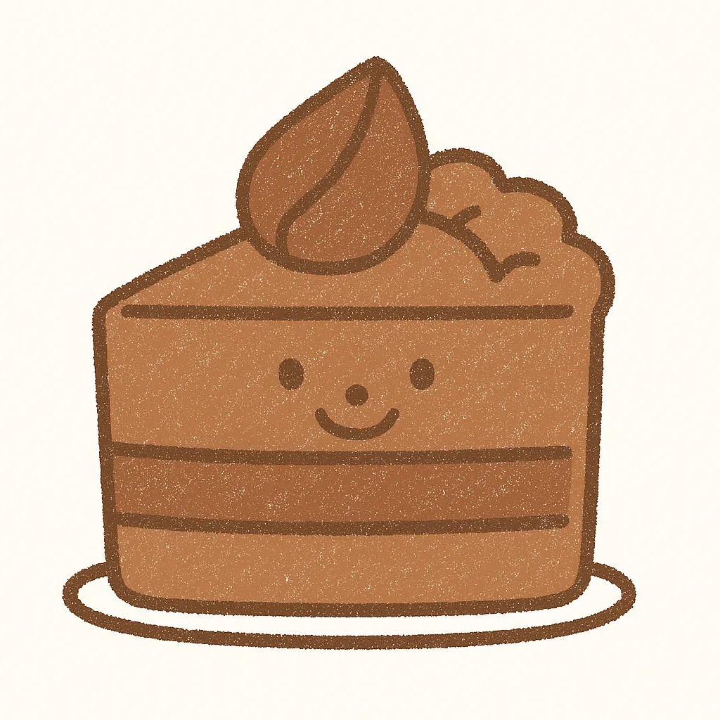 手書きクレヨン風のチョコレートケーキ｜濃厚なチョコレートの質感をやさしい色味と滑らかな手書き表現でまとめ、温もりとリッチ感のある印象に。落ち着いた雰囲気の中に可愛らしさが漂います。