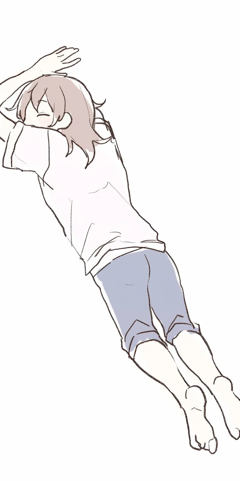 うつ伏せの安心感｜【基本構造】両腕を抱えるように胸の下へ置いたうつ伏せの描き方で、背中から腰へと自然な曲線を作っています。<br>【演出の方向性】閉じた瞳と安定した呼吸を示す表現で、穏やかな眠りの空気を醸し出し、見る者に安心感を与えます。<br>