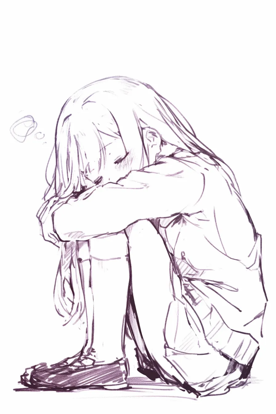 丸まって寝るの素足｜【基本構造】裸足を折りたたむ描き方で、身体全体の縮こまりを強調し、柔らかい姿勢のシルエットを作り出しています。<br>【演出の方向性】足の生々しい描写が、無防備さや無邪気な眠りの雰囲気を引き立てています。<br>