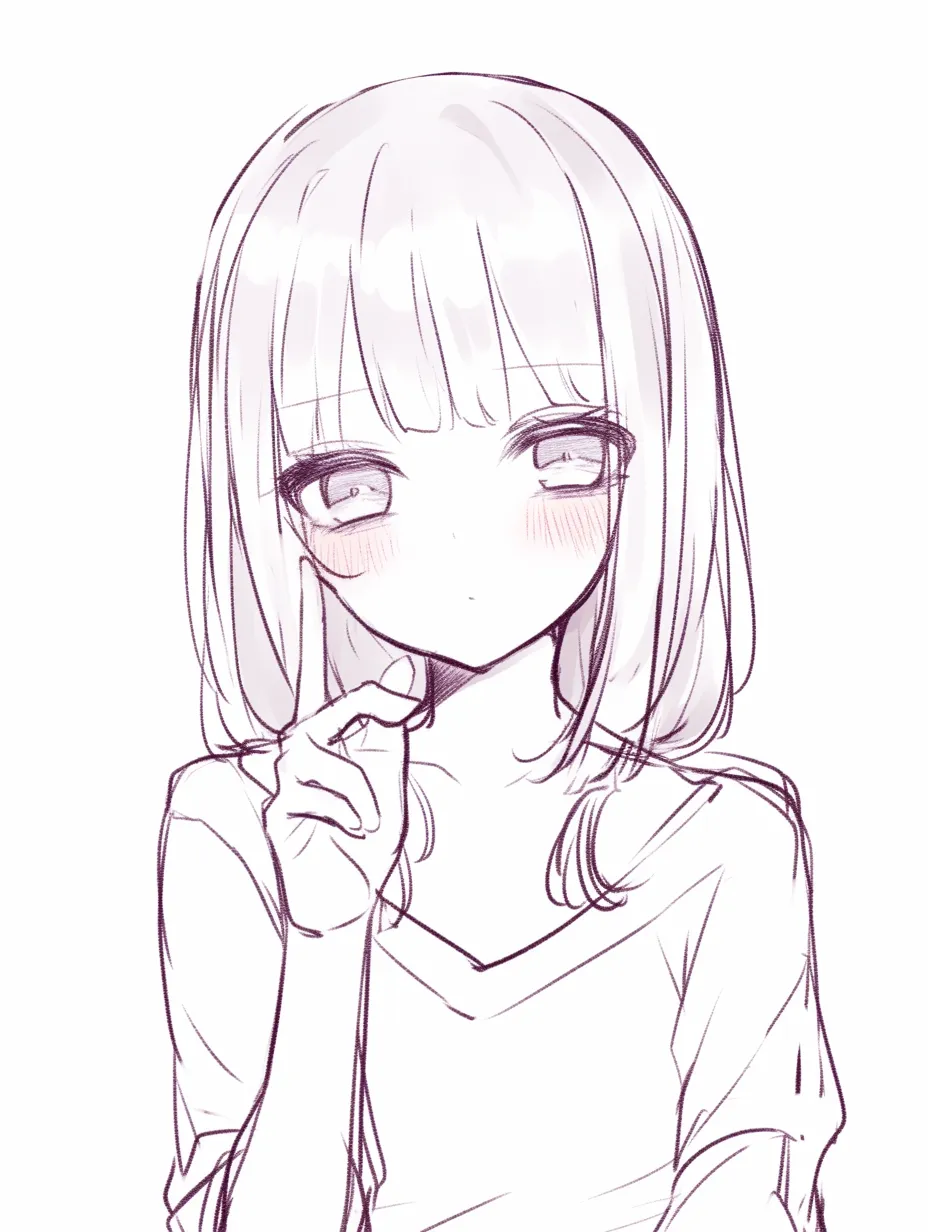 かわいいポーズの指先｜【基本構造】胸元で片手を軽く添える描き方を取り入れ、正面からの静かな姿勢をシンプルに構築しています。<br>【演出の方向性】柔らかな赤みと小さな仕草が奥ゆかしい雰囲気を作り、控えめながらも清楚な可愛らしさを演出しています。<br>