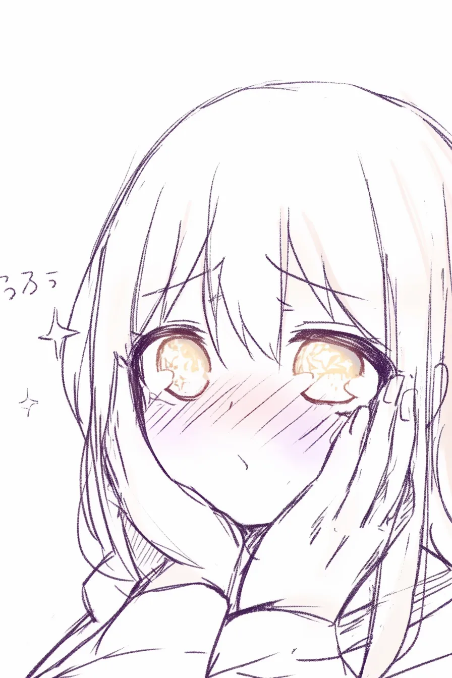 ぶりっ子のうるうる瞳｜【基本構造】両手で頬を支え、瞳を大きく描き方で開き、星のような光を宿しています。<br>【演出の方向性】瞳に強いハイライトを加え、涙ぐむような表情で甘えを誘う愛らしさを引き出しています。<br>